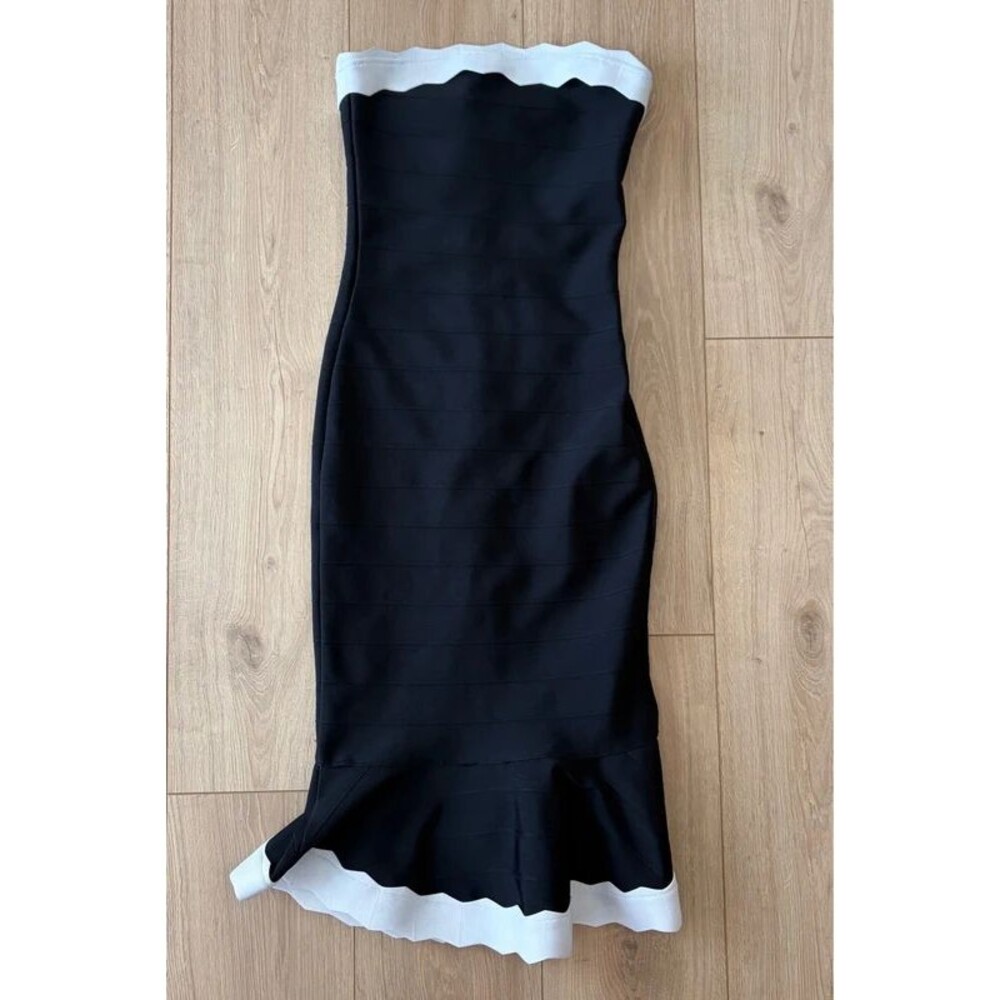 Rare London Black White Strapless Fishtail Midi Dress Size 4